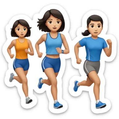 a female co-worker running and other co-workers chasing her  - female co worker with dark hair way in front... others far behind -- male and female co workers chasing female co worker -- make the other co workers far away in distance sticker