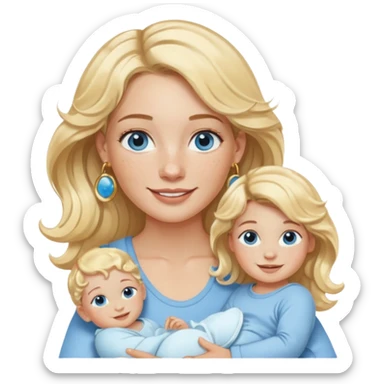 Wavy blonde, white woman with blue eyes, freckles hoop earrings, holding babies smiling and really cute in gold hoops sticker