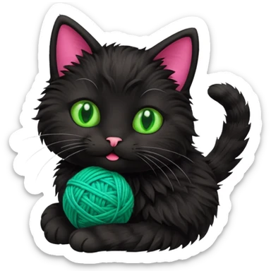 happy black cat playing with small ball of wool sticker