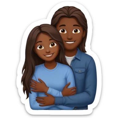 dark skin girlfriend hugs brown skin boyfriend with long hair  sticker
