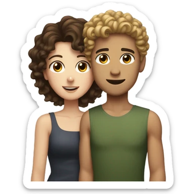 Young man with curly dark blonde hair lifting up a brunette woman with freckles above his head sticker