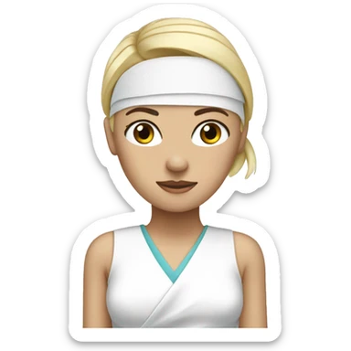 a blond-haired women with a white medical head bandage sticker