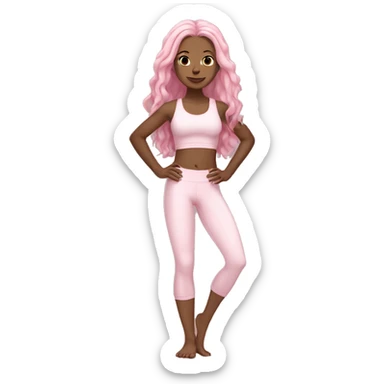 White skin girl in light pink yoga outfit pink long hair sticker