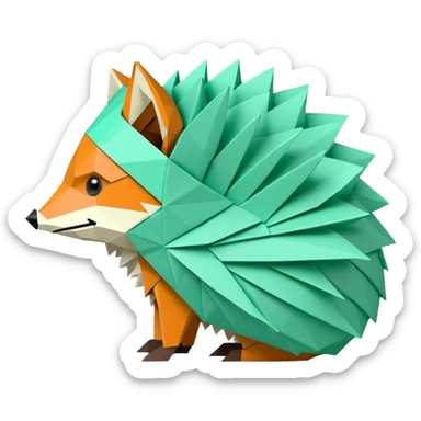 origami hedgehog half fox half hedgehog in color green mint rgb(168, 251, 211) the tail of fox A8FBD3 sticker