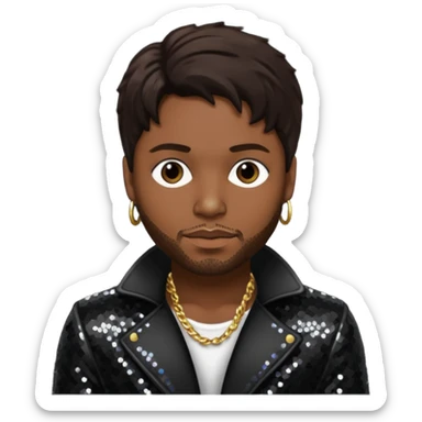D'Angelo, Neo-Soul Singer (1974-2025) with dark brown hair black sequin outfit sticker
