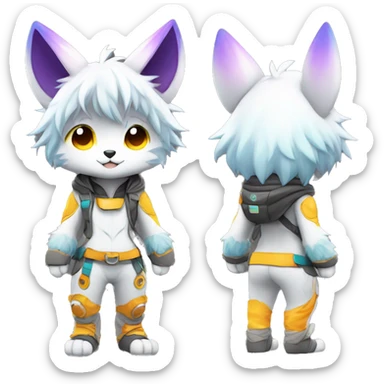 shiny, colorful, gradient, Kemono-style, Chibi, Anthro-Fur-Sona-Fakémon, techwear, Full Body sticker