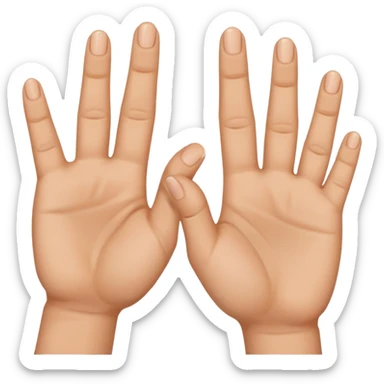 Fais-moi demain coller les unes à côté des autres. La première main gauche le pouce, l’index, majeur sont levé alors que l’annulaire et auriculaire sont repliés. Reproduit la même chose pour la main droite. sticker