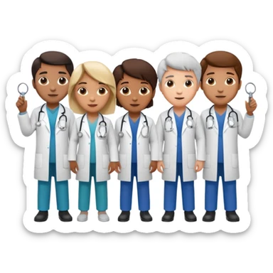 Create four doctors standing together as a group. sticker