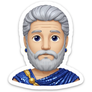 Saturn from Roman Deities with long gray hair and beard, indigo sequin toga sticker