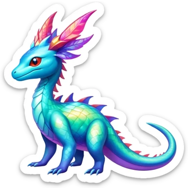 Colorful Iridescent Exotic Aurorus-Amaura-Salamence-Fakémon-hybrid-creature (full body)  sticker