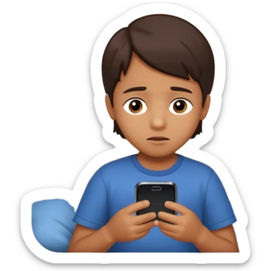un niño de entre 3 - 10 años jugando con su celular, cansado en una habitacion apagada sticker