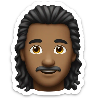 Create an emoji of a guy with a mullet hairstyle. The hair is black, with the top and front slightly shorter and the back longer, styled in soft curls—not too curly. He’s wearing a simple black hoodie, with a neutral expression on his face sticker