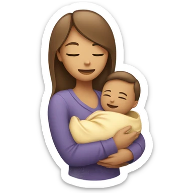 An emoji featuring a mother holding a baby close, with a heart symbol to convey love and care. The baby could be depicted as gently resting against the mother’s chest. sticker