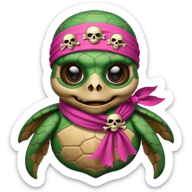 sea turtle wearing a pink pirate skull scarf sticker