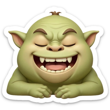 Cinematic Cute Yawning Ogre Portrait Emoji, with a surprisingly cuddly, rotund figure in soft earthy greens and browns, head tilted back in a big, gentle yawn exposing a set of comically oversized teeth, simplified yet irresistibly adorable, highly detailed with a soft glowing outline that captures the sleepy charm of a friendly ogre after a long day of gentle mischief! sticker