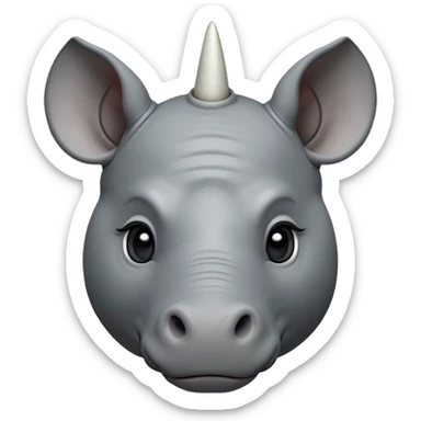cinematic-noble-baby-rhinoceros-portrait-emoji,slate-grey-hide--poised-and-regal,-with-a-massive,-powerful-build-and-a-thick, white horn -deep-set-soulful-piercing-eyes,-simplified-yet-sharp-and-sophisticated-features,-highly-detailed,-large-black-eyes sticker