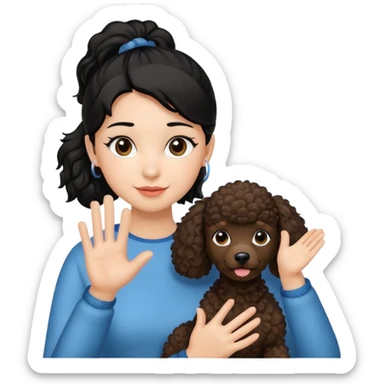Ponytail black hair girl with brown Poodle say goodbye  sticker