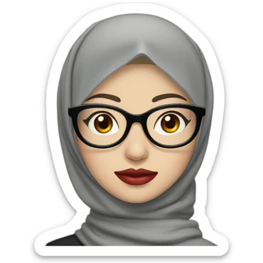 Indonesian woman with pale skin and red lips wear hijab and round glasses sticker