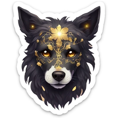 iridescent kintsugi fluffy zombie black brown gold dog fox head zombie skeleton gold mechanical nebula galaxy stars colorful flowers fairy lights vintage zombie sticker