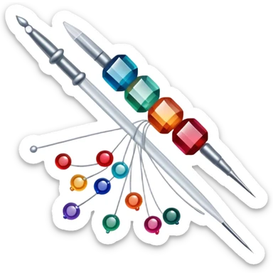 Create an icon that represents the hobby of beadwork, including colorful beads, thread, and a beading needle or tool. The design should capture the essence of beadwork with an artistic, crafty vibe. The icon should be simple yet detailed, showcasing the creativity and precision involved in beadwork. The background should be transparent. sticker