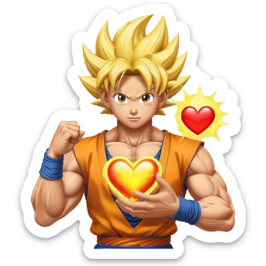 super saiyan goku holding up a heart  sticker