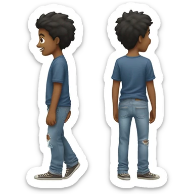 barefoot boy in torn jeans with a car sticker