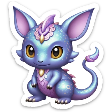 Dark-pastel greyish Randomly-colored sparkly exotic Fakémon-creature with random patterns sticker