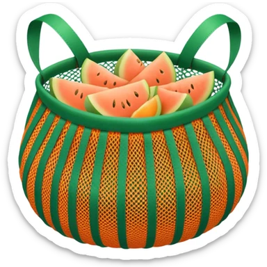 net bag,  mesh storage bag, tote bag, stored with melon it has two knited handles as bag itself sticker