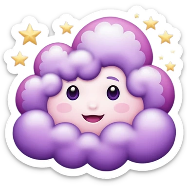 I want a purple cloud that's not like this one ☁️ but has a realistic shape without changing its appearance. The cloud should have a slightly white shaded part and should be starry but still purple/pink. The cloud has to be without face and complete purple. sticker