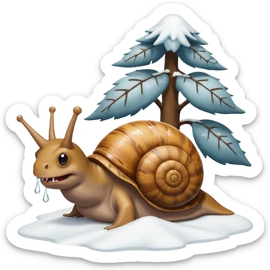 a snail beating a gangster shark in a snow with tree sticker