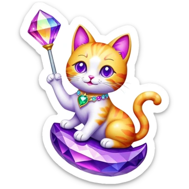 rainbow cat riding a purple rhinestone  sticker