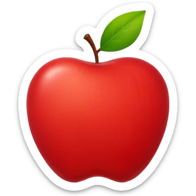 minimalist flat apple emoji, apple with a tiny green leaf, vibrant red color, white background, high resolution 2d vector style sticker