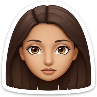 latina girl with straight long brown hair, dark dark brown eyes and lashes no bangs sticker
