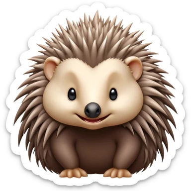 Cinematic Cute Echidna Portrait Emoji, Head tilted playfully and inquisitively, featuring a fuzzy, spiky fur with an adorably scrunched face and a cute, pointed snout, round, sparkling eyes filled with gentle curiosity, Simplified yet irresistibly adorable features, highly detailed, glowing with a warm, friendly glow, high shine, affectionate and quirky, stylized with a touch of natural whimsy, bright and endearing, soft glowing outline, capturing the essence of a mischievous yet loving echidna, so playful it feels like it could nuzzle out of the screen into your arms! sticker
