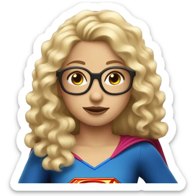 Curly long blonde hair girl with glasses and supergirl upper body sticker