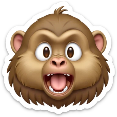 Cinematic Cute Yawning Baboon Portrait Emoji, Head tilted slightly with a dramatic, wide-open yawn, showcasing a soft, textured Fur of earthy browns with droopy ears, round eyes barely open in drowsy contentment, Simplified yet irresistibly adorable features, highly detailed, glowing with a soft, cozy glow, high shine, relaxed yet expressive, stylized with a touch of playful urban charm, bright and endearing, soft glowing outline, capturing the essence of a sleepy yet affectionate baboon, so drowsy it feels like it could stretch out of the screen and curl up for a nap! sticker