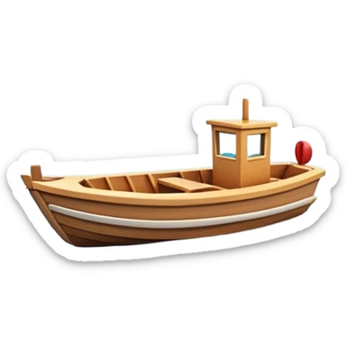 A 3D cartoon small boat floating on estuary water, with nearby reeds and horizon in view, bright lighting, photo frame, Memoji-style. sticker