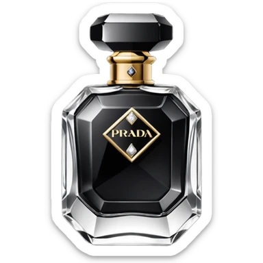 Realistic detailed black prada luxury perfume bottle made from black diamond with the name Riko on the front sticker