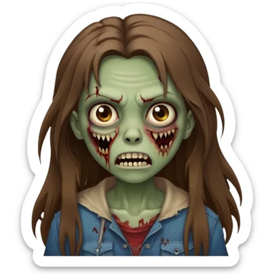 Girl zombie with brown long hair with teeth and serious face sticker