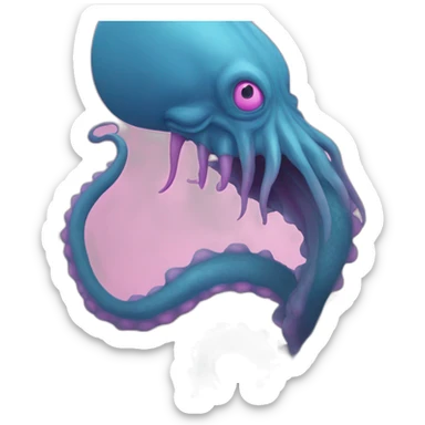 a blue kraken fighting  has another pink kraken sticker