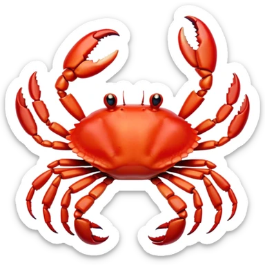 Cinematic Comical Red Crab Portrait Emoji, Head tilted dramatically with an exaggeratedly amused expression, featuring a vibrant, angular carapace with bold, expressive pincers and wide, comically animated eyes full of playful disbelief, Simplified yet hilariously expressive features, highly detailed, glowing with a slightly sassy oceanic glow, high shine, dramatic yet playful, stylized with an air of quirky coastal mischief, soft glowing outline, capturing the essence of a meme-worthy red crab that looks ready to pinch its way into viral fame! sticker
