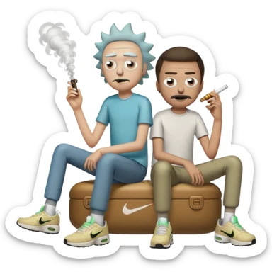 Rick et mortie avec une paire de chaussure  nike tn qui fumme des puff 9k sticker
