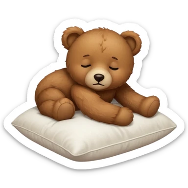 Cute teddy bear sleeping on a white pillow sticker