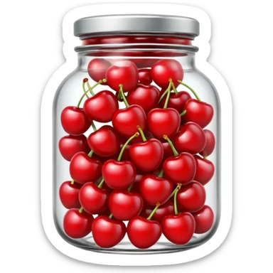 Realistic glass jar with silver metallic lid filled with maraschino cherries inside of it. sticker