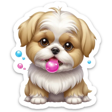 Blonde Shih tzu blowing bubble gum sticker