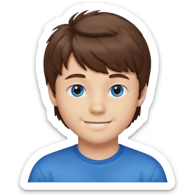 Brown hair with fluffy bangs and blue eyes boy sticker