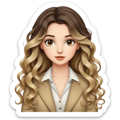 beautiful brunette with blondish balayage white female with soft curls, very long hair  and stylish outfit  sticker