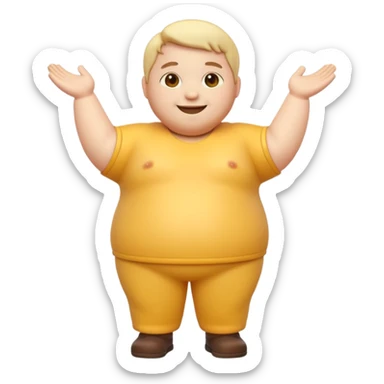 A 3D emoji in iOS emoji aesthetic style of a chubby full-body person standing upright, with round belly, soft features, and a cheerful smile. Glossy texture, bright lighting, minimal white background, friendly and expressive design. sticker