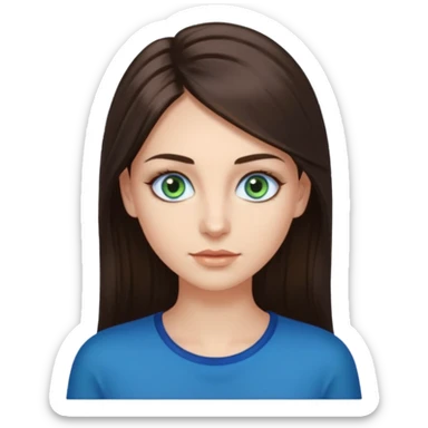 long dark brown hair with highlights in the front, big blue eyes clear skin with neck and green top on add long eyelashes must have blue eyes sticker