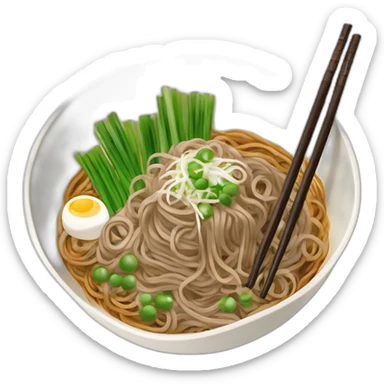 bowl of japanese buckwheat soba noodles with two chopsticks and spring onions sticker